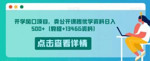 开学风口项目，卖公开课趣优学资料日入500+（教程+1346G资料）【揭秘】-网络创业副业兼职学习网