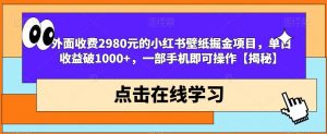 外面收费2980元的小红书壁纸掘金项目，单日收益破1000+，一部手机即可操作【揭秘】-网络创业副业兼职学习网