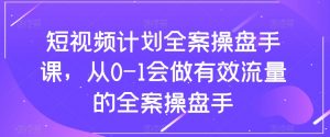 短视频计划全案操盘手课，从0-1会做有效流量的全案操盘手-网络创业副业兼职学习网
