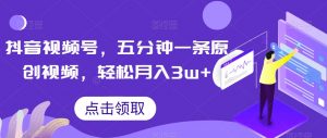 抖音视频号，五分钟一条原创视频，轻松月入3w+【独家秘诀，传授赚钱方法】【揭秘】-网络创业副业兼职学习网