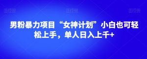 男粉暴力项目“女神计划”小白也可轻松上手,单人日入上千+【揭秘】-网络创业副业兼职学习网