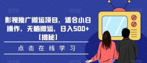 影视推广搬运项目，适合小白操作，无脑搬运，日入500+【揭秘】-网络创业副业兼职学习网