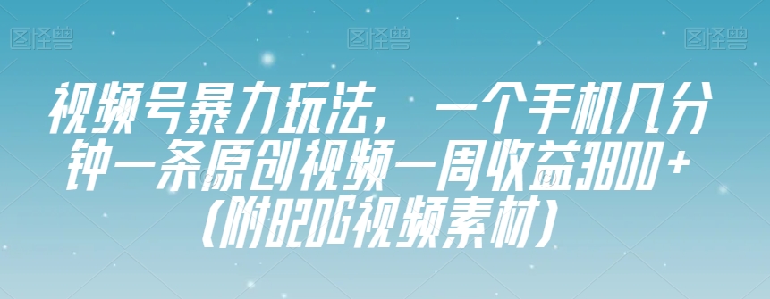 视频号暴力玩法，一个手机几分钟一条原创视频一周收益3800+（附820G视频素材）-网络创业副业兼职学习网