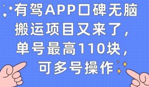 有驾APP口碑无脑搬运项目又来了，单号最高110块，可多号操作-网络创业副业兼职学习网