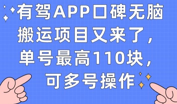 有驾APP口碑无脑搬运项目又来了，单号最高110块，可多号操作-网络创业副业兼职学习网