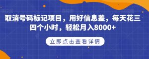 取消号码标记项目，用好信息差，每天花三四个小时，轻松月入8000+【揭秘】-网络创业副业兼职学习网