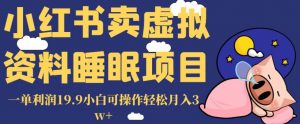 小红书卖虚拟资料睡眠项目，一单利润19.9小白可操作轻松月入3w+【揭秘】-网络创业副业兼职学习网