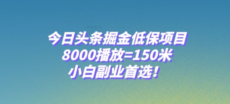 今日头条掘金低保项目，8000播放=150米，小白副业首选【揭秘】-网络创业副业兼职学习网