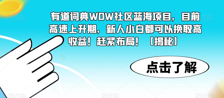 有道词典WOW社区蓝海项目，目前高速上升期，新人小白都可以换取高收益！赶紧布局！【揭秘】-网络创业副业兼职学习网