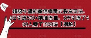 超级牛逼的微信病毒式裂变玩法，日引流500+精准流量，3天引流了400人赚了1500块【揭秘】-网络创业副业兼职学习网