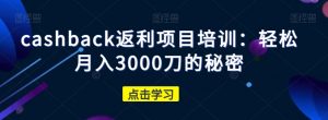 cashback返利项目培训：轻松月入3000刀的秘密-网络创业副业兼职学习网
