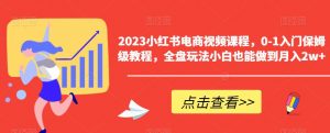 2023小红书电商视频课程,0-1入门保姆级教程,全盘玩法小白也能做到月入2w+-网络创业副业兼职学习网