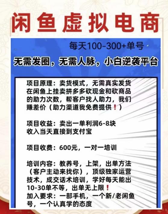 外边收费600多的闲鱼新玩法虚似电商之拼多多助力项目，单号100-300元-网络创业副业兼职学习网