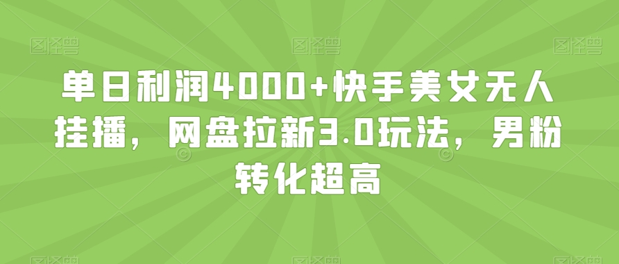 单日利润4000+快手美女无人挂播，网盘拉新3.0玩法，男粉转化超高【揭秘】-网络创业副业兼职学习网