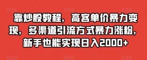 靠炒股教程,高客单价暴力变现,多渠道引流方式暴力涨粉,新手也能实现日入2000+【揭秘】-网络创业副业兼职学习网