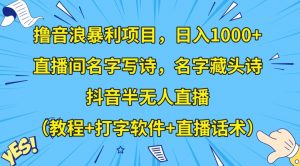 撸音浪暴利项目,日入1000+,直播间名字写诗,名字藏头诗,抖音半无人直播(教程+打字软件+直播话术)【揭秘】-网络创业副业兼职学习网