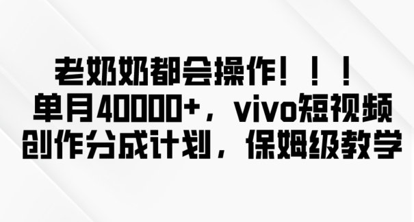 老奶奶都会操作，新平台无脑操作，单月40000+，vivo短视频创作分成计划【揭秘】-网络创业副业兼职学习网