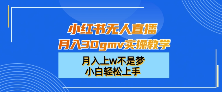 小红书无人直播月入30gmv实操教学，月入上w不是梦，小白轻松上手【揭秘】-网络创业副业兼职学习网