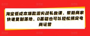 淘宝低成本爆款流实战私教课,帮助商家快速复制落地,0基础也可以轻松搞定电商运营-网络创业副业兼职学习网