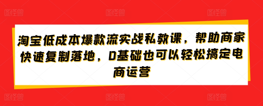 淘宝低成本爆款流实战私教课,帮助商家快速复制落地,0基础也可以轻松搞定电商运营