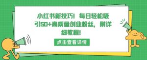 小红书新技巧，每日轻松吸引50+高质量创业粉丝，附详细教程【揭秘】-网络创业副业兼职学习网