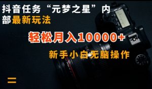 抖音任务“元梦之星”内部最新玩法，新手小白无脑操作，轻松月入10000+【揭秘】-网络创业副业兼职学习网