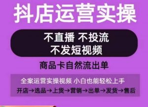抖店运营实操课，从0-1起店视频全实操，不直播、不投流、不发短视频，商品卡自然流出单-网络创业副业兼职学习网