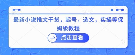 最新小说推文干货，起号，选文，实操等保姆级教程-网络创业副业兼职学习网