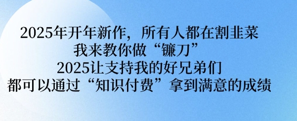 2025年开年新作，所有人都在割韭菜，我来教你做“镰刀” 2025让支持我的好兄弟们都可以通过“知识付费”拿到满意的成绩【揭秘】-网络创业副业兼职学习网