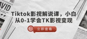 TikTok影视解说课,小白从0-1学会TK影视变现-网络创业副业兼职学习网