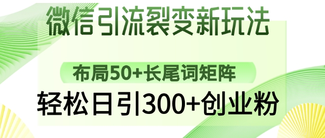 微信引流裂变新玩法：布局50+长尾词矩阵，轻松日引300+创业粉-网络创业副业兼职学习网