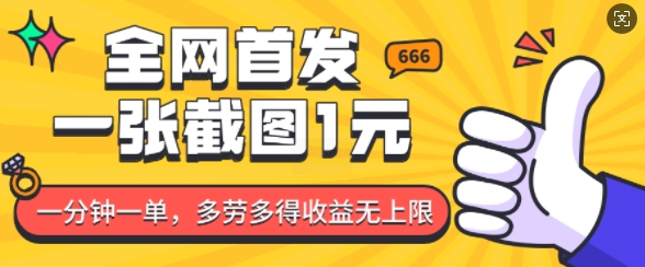 全网首发，一张截图1块钱，一分钟一单，多劳多得，收益无上限-网络创业副业兼职学习网