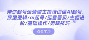带你起号运营型主播培训课AI起号,底层逻辑/ai起号/运营晋级/主播进阶/基础操作/剪辑技巧-网络创业副业兼职学习网