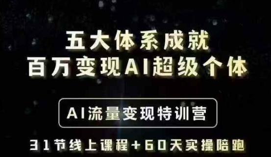 五大体系成就百万变现AI超级个体- AI流量变现特训营，一步一步教你一个人怎么年入百W-网络创业副业兼职学习网