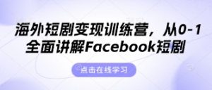 海外短剧变现训练营，从0-1全面讲解Facebook短剧-网络创业副业兼职学习网