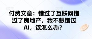 付费文章:错过了互联网错过了房地产,我不想错过AI,该怎么办?-网络创业副业兼职学习网