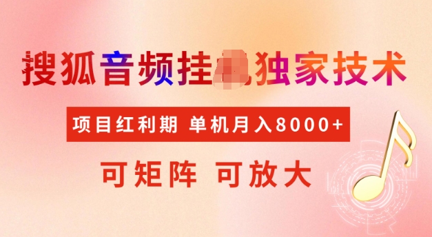 首发搜狐音频挂JI，项目红利期，可矩阵可放大，稳定月入5k【揭秘】-网络创业副业兼职学习网