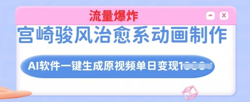宫崎骏风治愈系动画制作，AI软件一键生成原创视频流量爆炸，单日变现多张，详细实操流程-网络创业副业兼职学习网