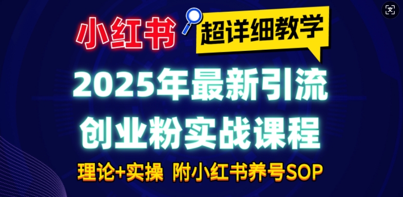2025年最新小红书引流创业粉实战课程【超详细教学】小白轻松上手，月入1W+，附小红书养号SOP-网络创业副业兼职学习网