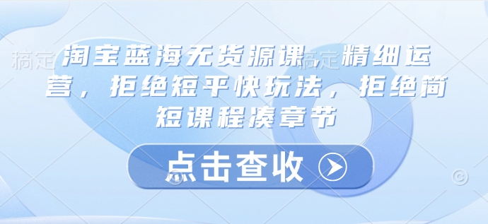 淘宝蓝海无货源课，精细运营，拒绝短平快玩法，拒绝简短课程凑章节-网络创业副业兼职学习网