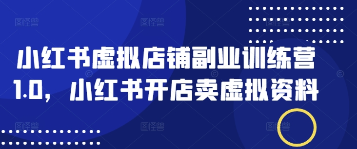 小红书虚拟店铺副业训练营1.0，小红书开店卖虚拟资料-网络创业副业兼职学习网
