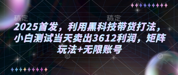 2025首发，利用黑科技带货打法，小白测试当天卖出3612利润，矩阵玩法+无限账号【揭秘】-网络创业副业兼职学习网