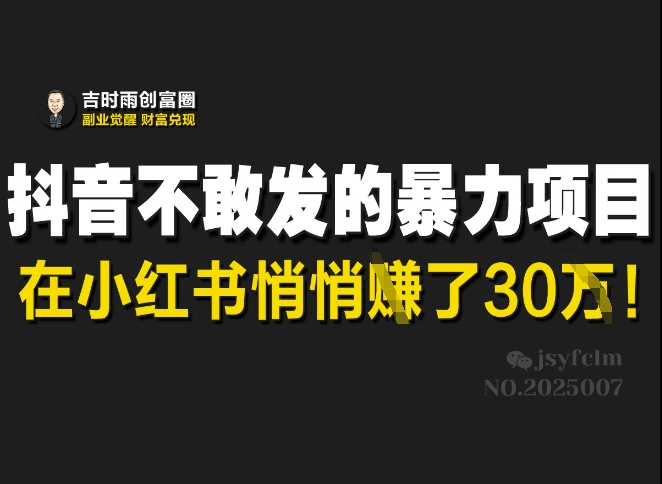 抖音不敢发的暴利项目，在小红书悄悄挣了30W-网络创业副业兼职学习网