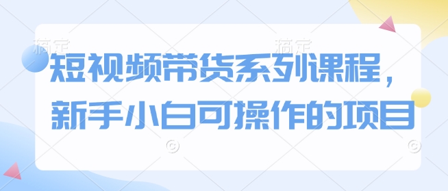 短视频带货系列课程，新手小白可操作的项目-网络创业副业兼职学习网