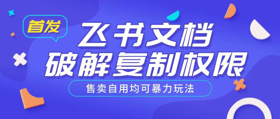 首发飞书文档破解复制权限，售卖自用均可暴力玩法-网络创业副业兼职学习网