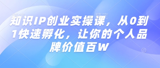 知识IP创业实操课，从0到1快速孵化，让你的个人品牌价值百W-网络创业副业兼职学习网