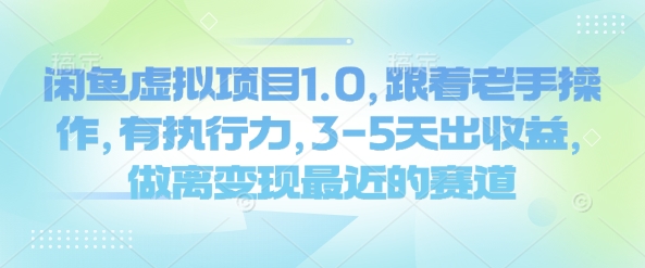 闲鱼虚拟项目1.0，跟着老手操作，有执行力，3-5天出收益，做离变现最近的赛道-网络创业副业兼职学习网