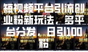 短视频平台引流创业粉新玩法，多平台分发，日引100粉-网络创业副业兼职学习网
