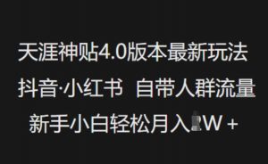天涯神贴4.0版本最新玩法,抖音·小红书自带人群流量,新手小白轻松月入过W-网络创业副业兼职学习网