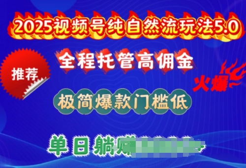 2025视频号纯自然流玩法5.0，全程托管高佣金，极简爆款门槛低，单日收益多张【揭秘】-网络创业副业兼职学习网